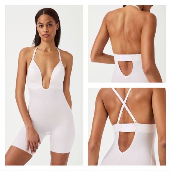 SPANX Suit Your Fancy Plunge Low-Back Mid-Thigh White Bodysuit size Medium 41217 - Picture 1 of 11